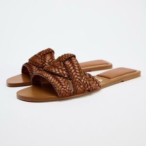 ZARA WOVEN FLAT LEATHER SANDALS